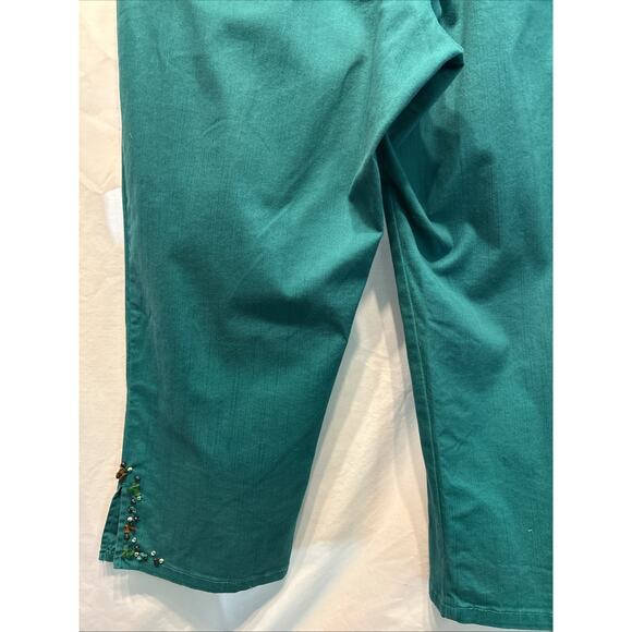 Ruby Rd Petite Women's 14 Teal Pull On Capri Pants Embellished Boho Beachy - Picture 15 of 15